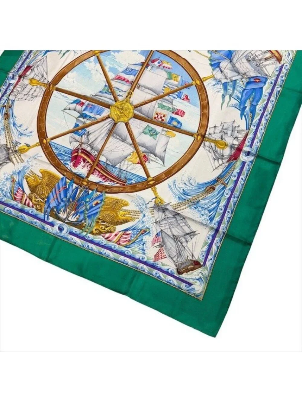 Hermes Vintage Carre 90 Scarf Silk 100% Green